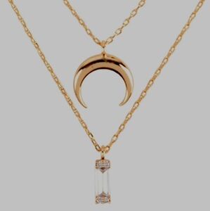BRASS MOON CRYSTAL 2 LAYERED SET PENDANT NECKLACE - GOLD/1PC